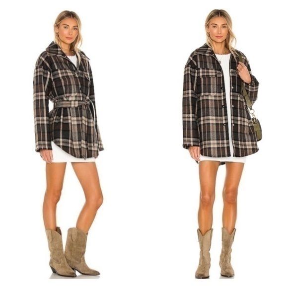 Divine Heritage XS NWT Wool Blend Plaid Check Belted Tie Waist Work Shirt Jacket